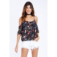 DITSY CRINKLE COLD SHOULDER BLOUSE