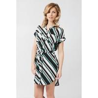 DIAGONAL STRIPE CAP SLEEVE SHIRT DRESS