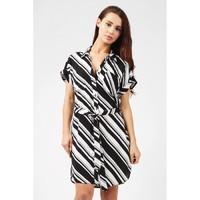 DIAGONAL STRIPE CAP SLEEVE SHIRT DRESS