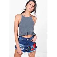 Distressed Embroidered Hot Pants - mid blue