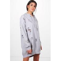 Distressed Hooded Sweat Dress - grey