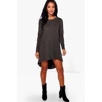 dip hem cotton shift dress charcoal