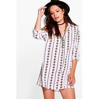 Diamond Print Shirt Dress - white