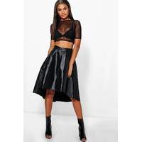 Dipped Hem Matte Satin Full Skirt - black