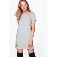 Distressed T-Shirt Dress - grey
