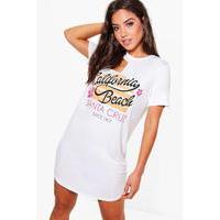 Distressed Printed T-Shirt Dress - white