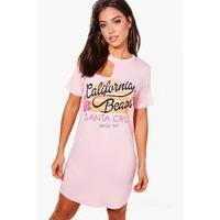 Distressed Printed T-Shirt Dress - blush