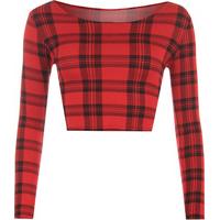 Dixie Red Tartan Print Crop Top - Red