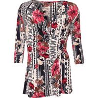 Dina Floral V-Neck Wrapover Top - Red