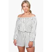 Diana Stripe Off The Shoulder Playsuit - white