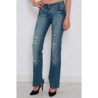 Distressed Denim Flared Jeans with Rip Detail