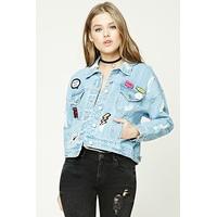 Distressed Denim Patch Jacket