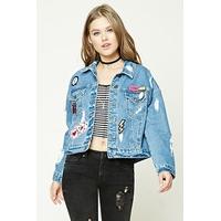 Distressed Denim Patch Jacket