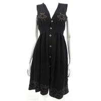 Diesel Size XS Black Knitted Shirt Dress with Brown Embroidered Detail
