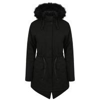 dinah fur trim hooded parka jacket in black tokyo laundry