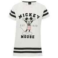 Disney teen girl cotton short sleeve Mickey Mouse character print stripe trim boyfriend fit t-shirt - White