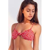 ditsy floral knotted bandeau bikini top red