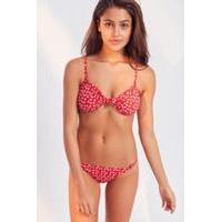 Ditsy Floral Knotted Strappy Side Bikini Bottoms, RED