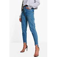 displaced pocket step hem mom jeans mid blue