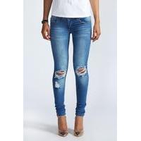 Distressed Rip Knee Skinny Jeans - blue