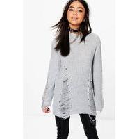 Distressed Sleeve & Front Jumper - grey