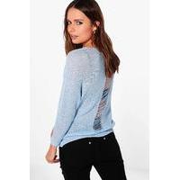 Distressed Back Jumper - bluebell