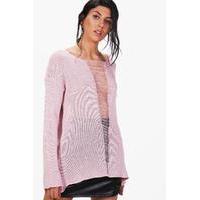 Distressed Open Front Jumper - blush