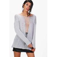 distressed open front jumper grey