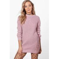 distressed hem jumper dress lilas