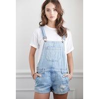 Distressed Denim Overall Shorts