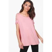 Distressed Shoulder T-Shirt - pink