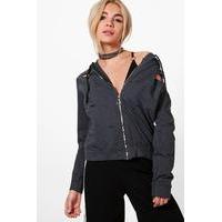 Distressed Zip Through Hoody - charcoal