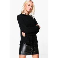 Distressed Hem Cuff & Neck Jumper - black