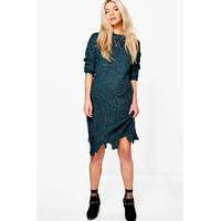 Distressed Hem Jumper Dress - green