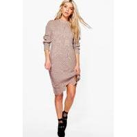 Distressed Hem Jumper Dress - taupe