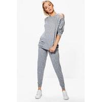 Distressed Knitted Lounge Set - grey