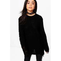 Distressed Sleeve & Front Jumper - black