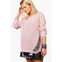 Distressed Side Jumper - blush