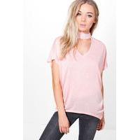 Diamante Choker Knitted Top - coral