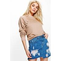 Distressed Raglan Sleeve Sweatshirt - sand