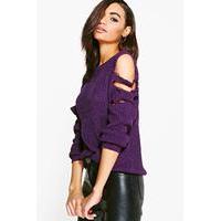 distressed cold shoulder jumper black plum