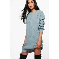 Distressed Jumper Dress - blue