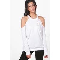 Distressed Cold Shoulder T-Shirt - white