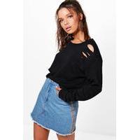 Distressed Crop Sweat - black