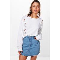 Distressed Crop Sweat - white