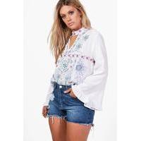 Diana Embroidered Choker Smock Top - white