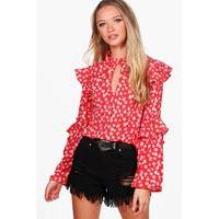 Ditsy Floral Woven Blouse - red