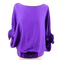 Diane von Furstenberg Size 4 (UK Size 8) Royal Purple Silk Batwing Sleeve Pleated Blouse