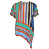 DIANE VON FURSTENBERG Twill Hem Silk Stripe Blouse