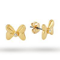 Disney Couture Gold Plated Minnie Mouse Bow Stud Earrings With Crystals